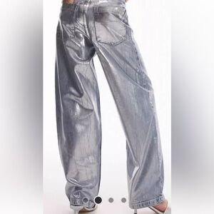 NWT Topshop Metallic Wide Leg Pants in Sz W28/L32